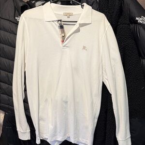 Burberry Cream Long Sleeve Polo Shirt
